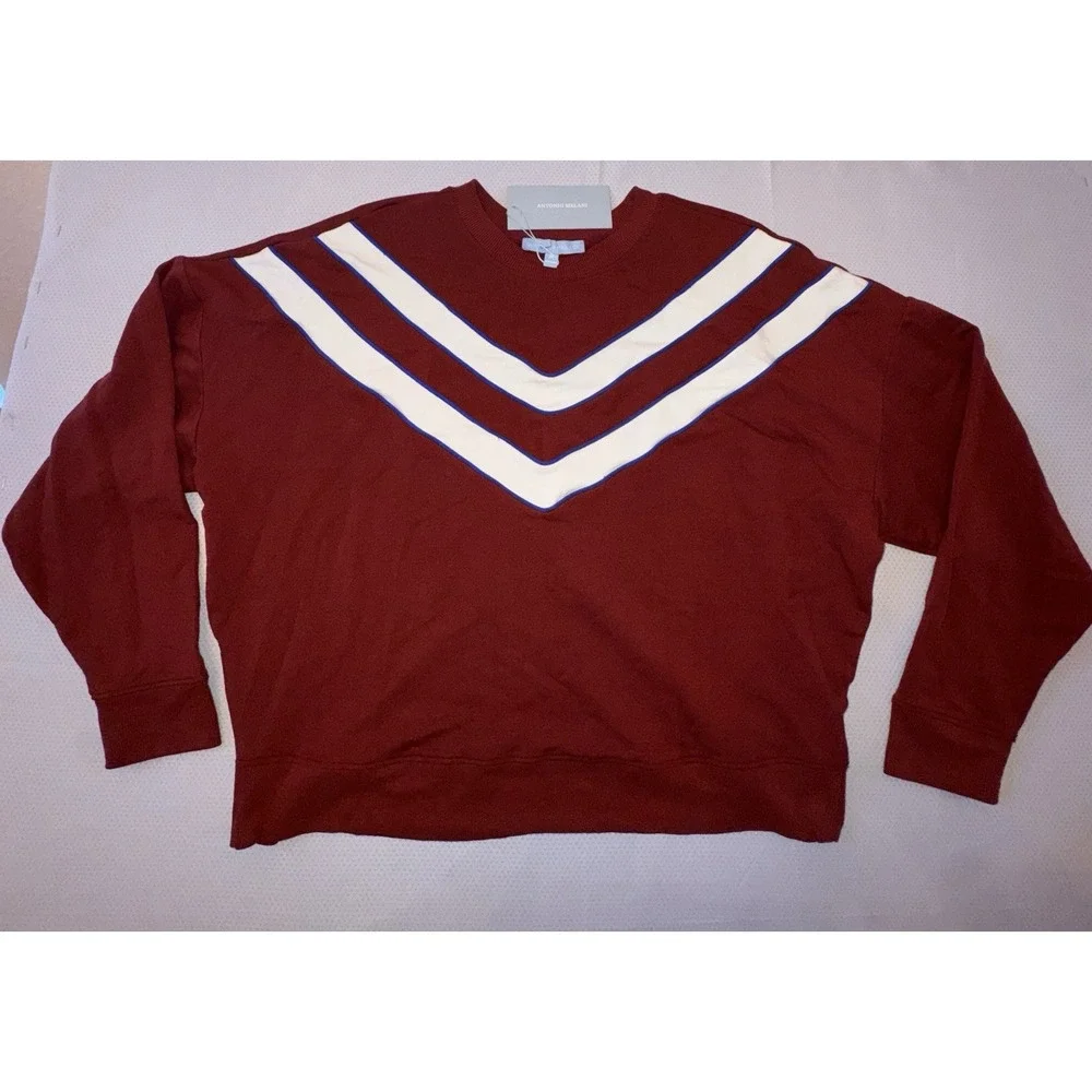 NWT Antonio Melani Active Stripe Piping Crew‎ Neck Sweater Burgundy Size M